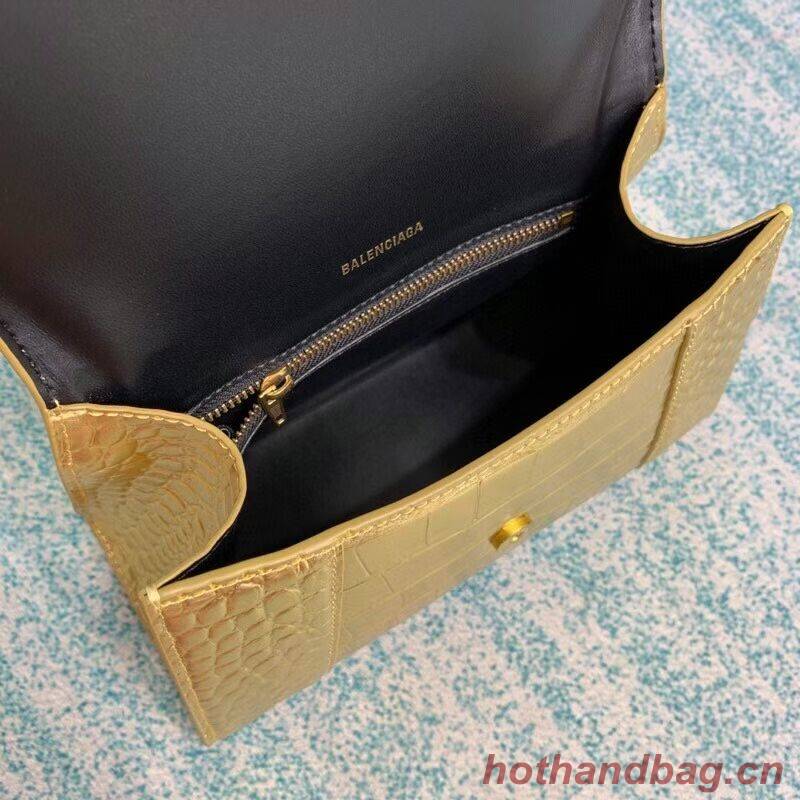 Balenciaga HOURGLASS SMALL TOP HANDLE BAG crocodile embossed calfskin B108895E gold Balenciaga HOURGLASS SMALL TOP HANDLE BAG crocodile embossed calfskin B108895E gold