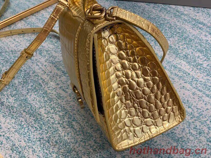 Balenciaga HOURGLASS SMALL TOP HANDLE BAG crocodile embossed calfskin B108895E gold Balenciaga HOURGLASS SMALL TOP HANDLE BAG crocodile embossed calfskin B108895E gold