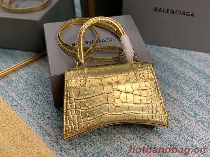 Balenciaga HOURGLASS SMALL TOP HANDLE BAG crocodile embossed calfskin B108895E gold Balenciaga HOURGLASS SMALL TOP HANDLE BAG crocodile embossed calfskin B108895E gold