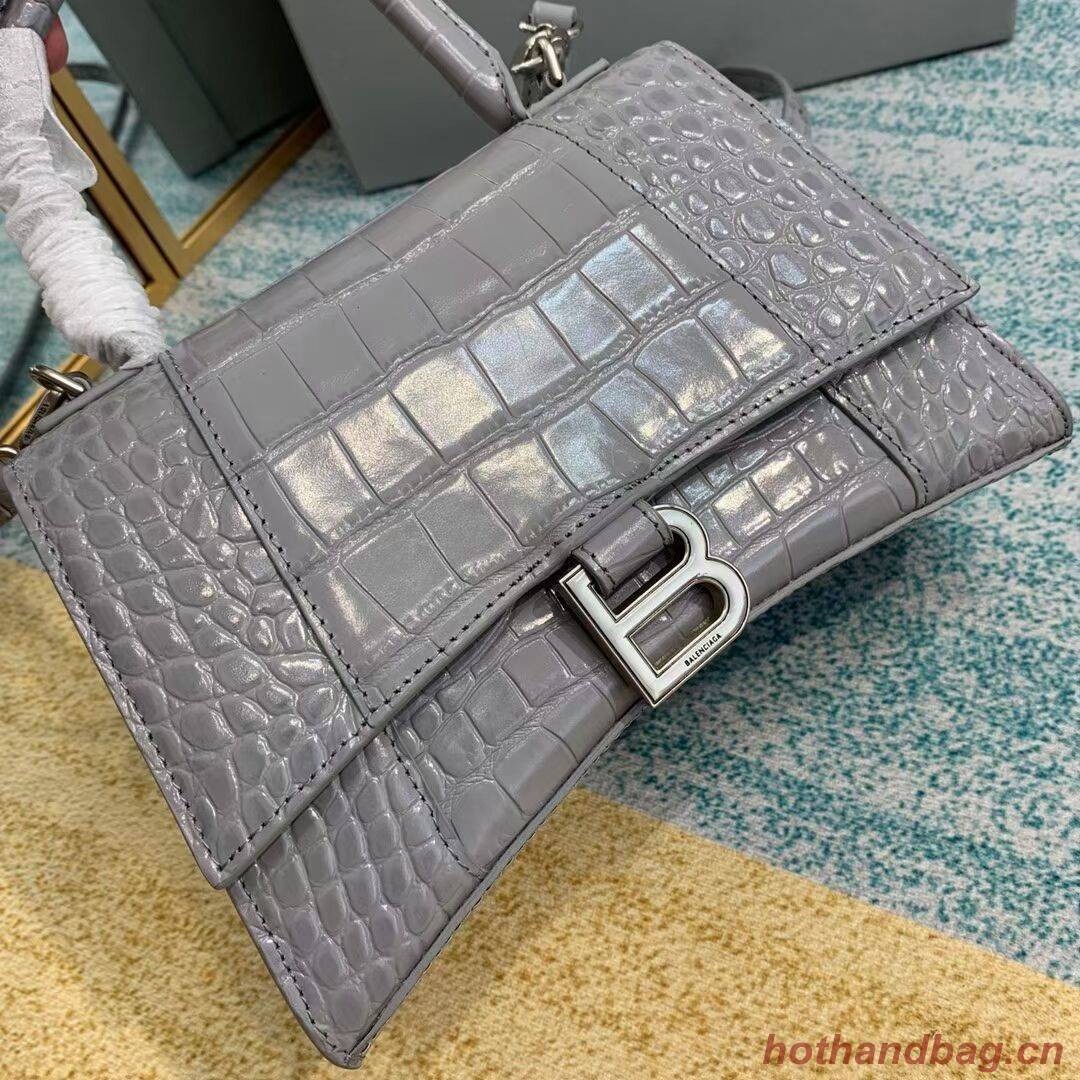 Balenciaga HOURGLASS SMALL TOP HANDLE BAG crocodile embossed calfskin B108895E grey Balenciaga HOURGLASS SMALL TOP HANDLE BAG crocodile embossed calfskin B108895E grey