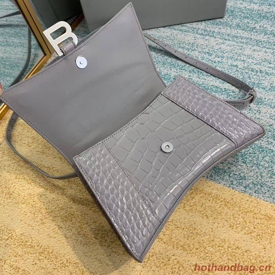 Balenciaga HOURGLASS SMALL TOP HANDLE BAG crocodile embossed calfskin B108895E grey Balenciaga HOURGLASS SMALL TOP HANDLE BAG crocodile embossed calfskin B108895E grey