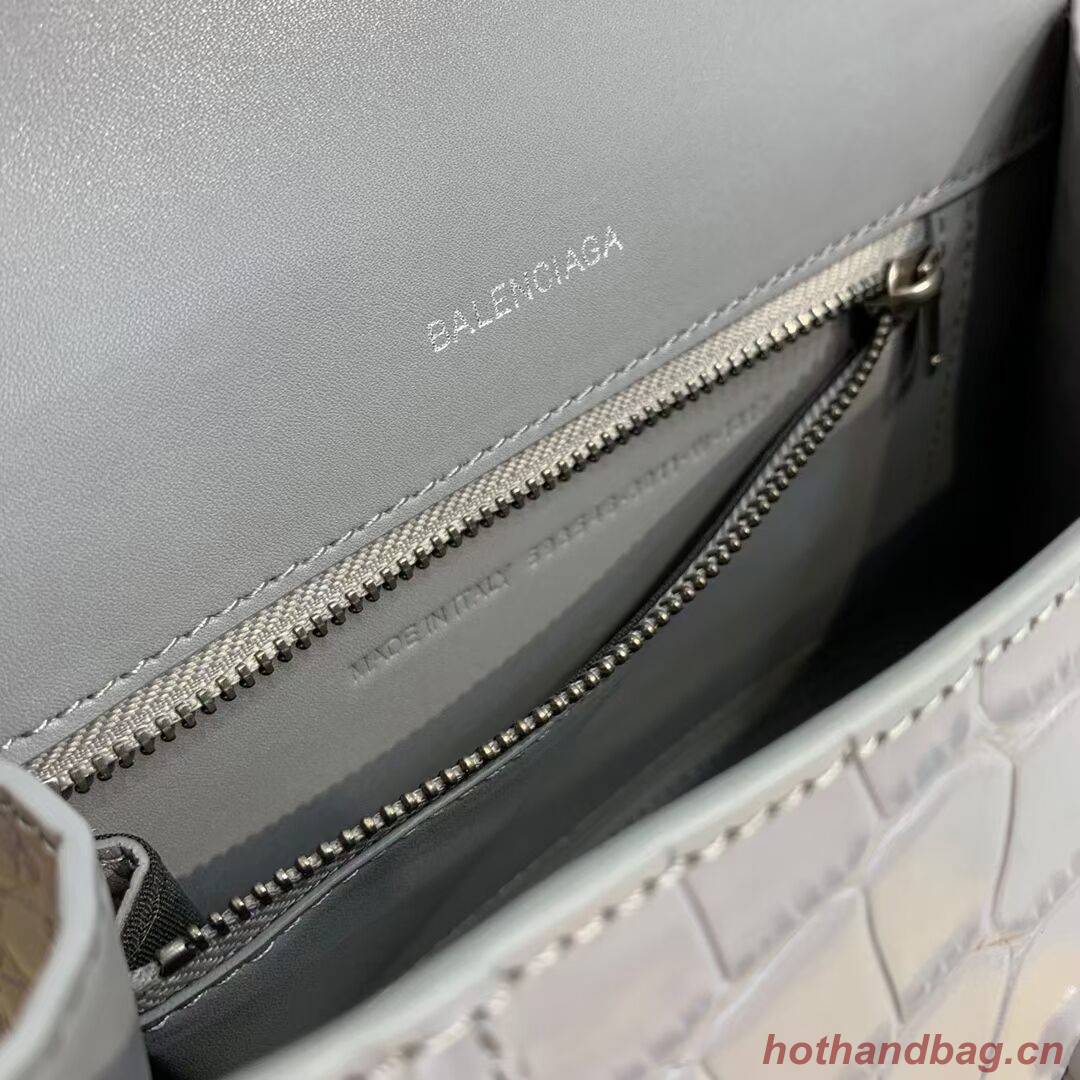 Balenciaga HOURGLASS SMALL TOP HANDLE BAG crocodile embossed calfskin B108895E grey Balenciaga HOURGLASS SMALL TOP HANDLE BAG crocodile embossed calfskin B108895E grey