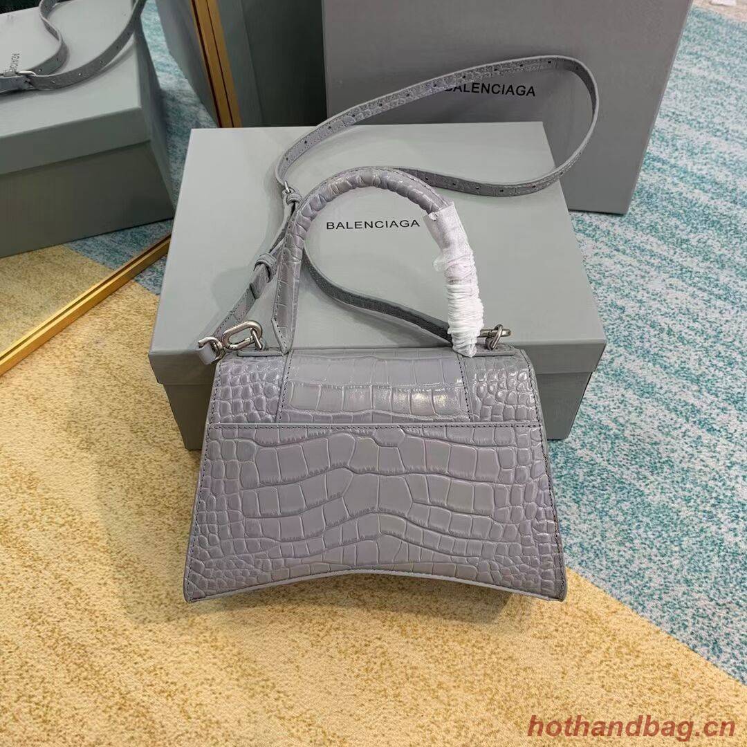 Balenciaga HOURGLASS SMALL TOP HANDLE BAG crocodile embossed calfskin B108895E grey Balenciaga HOURGLASS SMALL TOP HANDLE BAG crocodile embossed calfskin B108895E grey