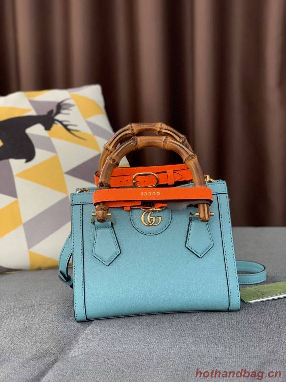 Gucci Diana GG Bamboo Top Handle Original Leather Bag 660195 655661 Light Blue Gucci Diana GG Bamboo Top Handle Original Leather Bag 660195 655661 Light Blue