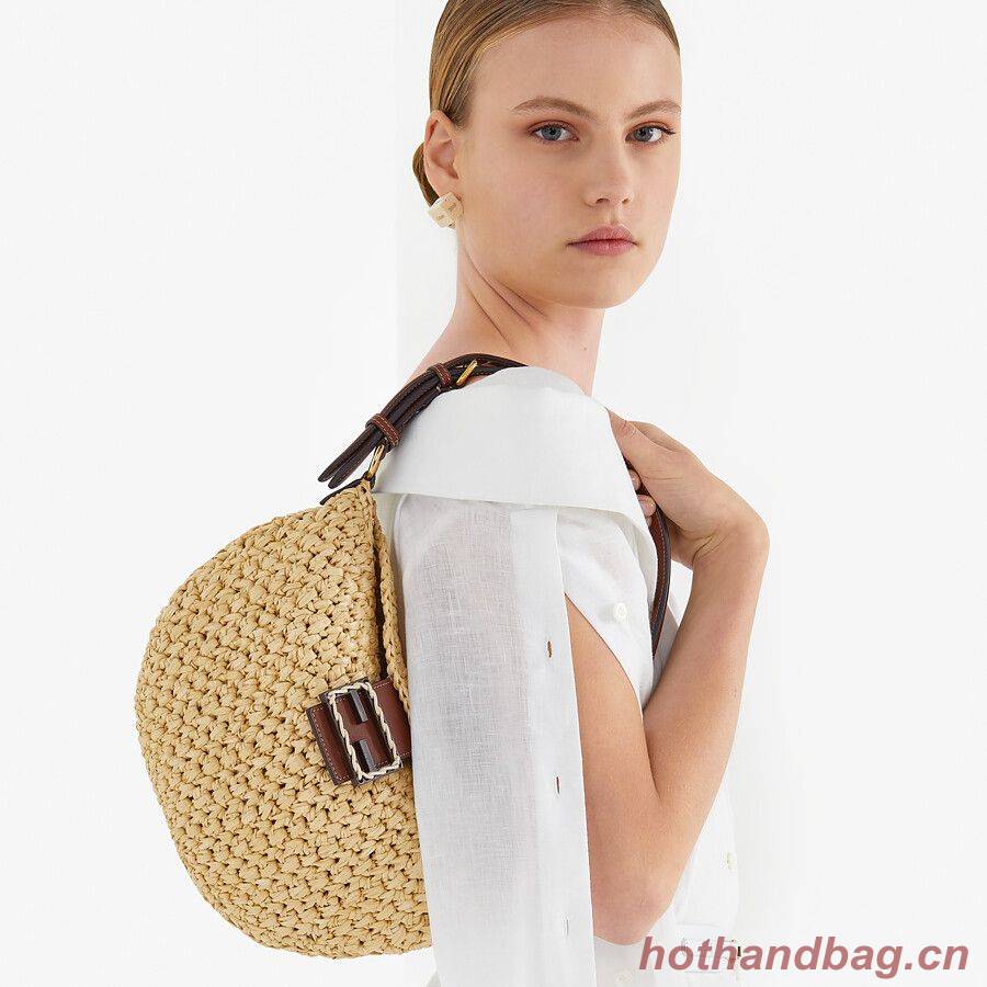 FENDI SMALL CROISSANT Woven straw bag 8BR790AFG FENDI SMALL CROISSANT Woven straw bag 8BR790AFG