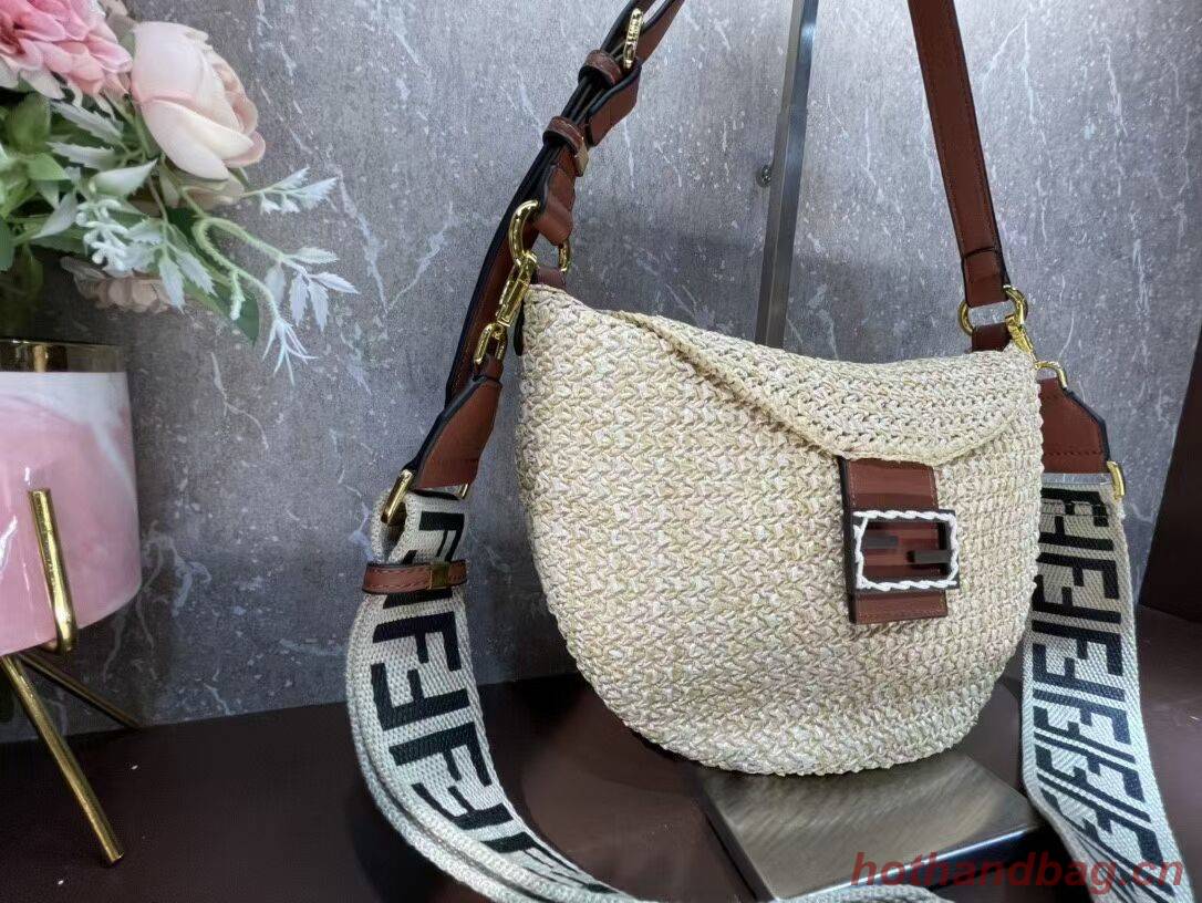 FENDI SMALL CROISSANT Woven straw bag 8BR790AFG FENDI SMALL CROISSANT Woven straw bag 8BR790AFG