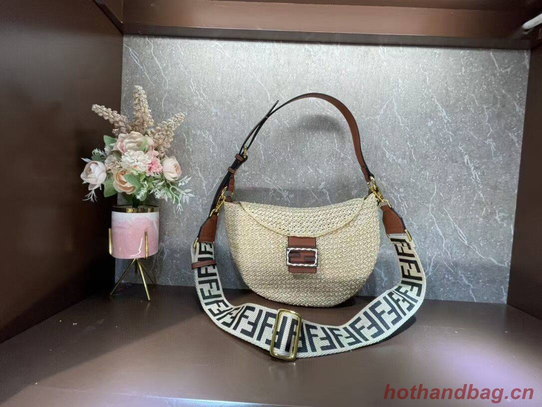 FENDI SMALL CROISSANT Woven straw bag 8BR790AFG FENDI SMALL CROISSANT Woven straw bag 8BR790AFG