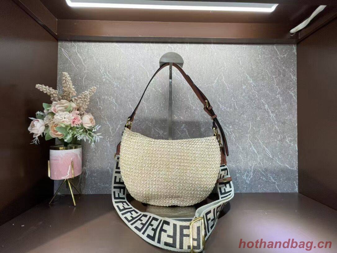 FENDI SMALL CROISSANT Woven straw bag 8BR790AFG FENDI SMALL CROISSANT Woven straw bag 8BR790AFG