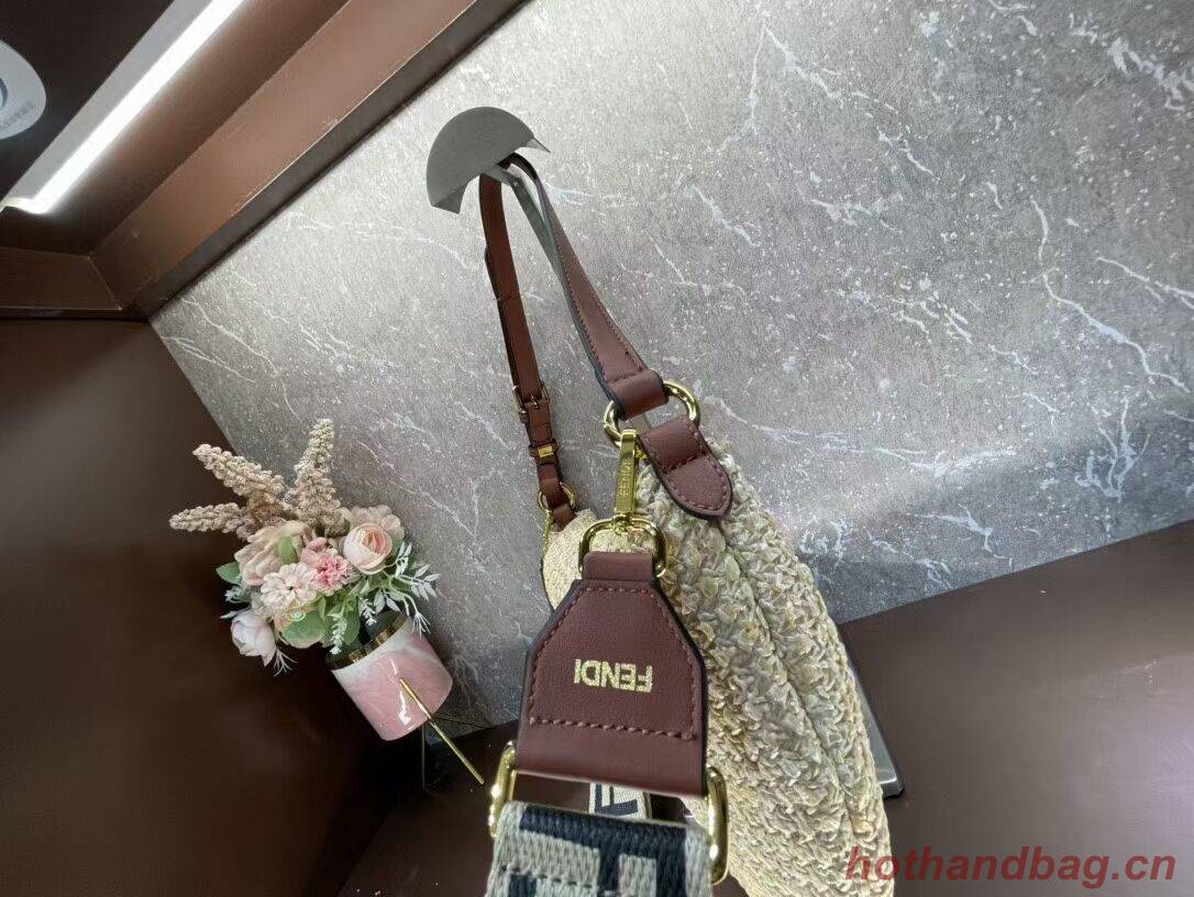 FENDI SMALL CROISSANT Woven straw bag 8BR790AFG FENDI SMALL CROISSANT Woven straw bag 8BR790AFG