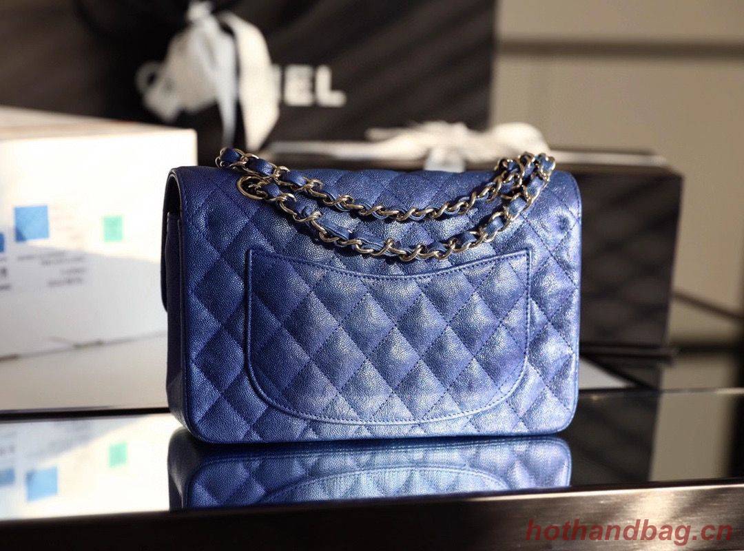 Chanel Small Classic Handbag Grained Calfskin Caviar & silver-Tone Metal A01113 Blue Chanel Small Classic Handbag Grained Calfskin Caviar & silver-Tone Metal A01113 Blue
