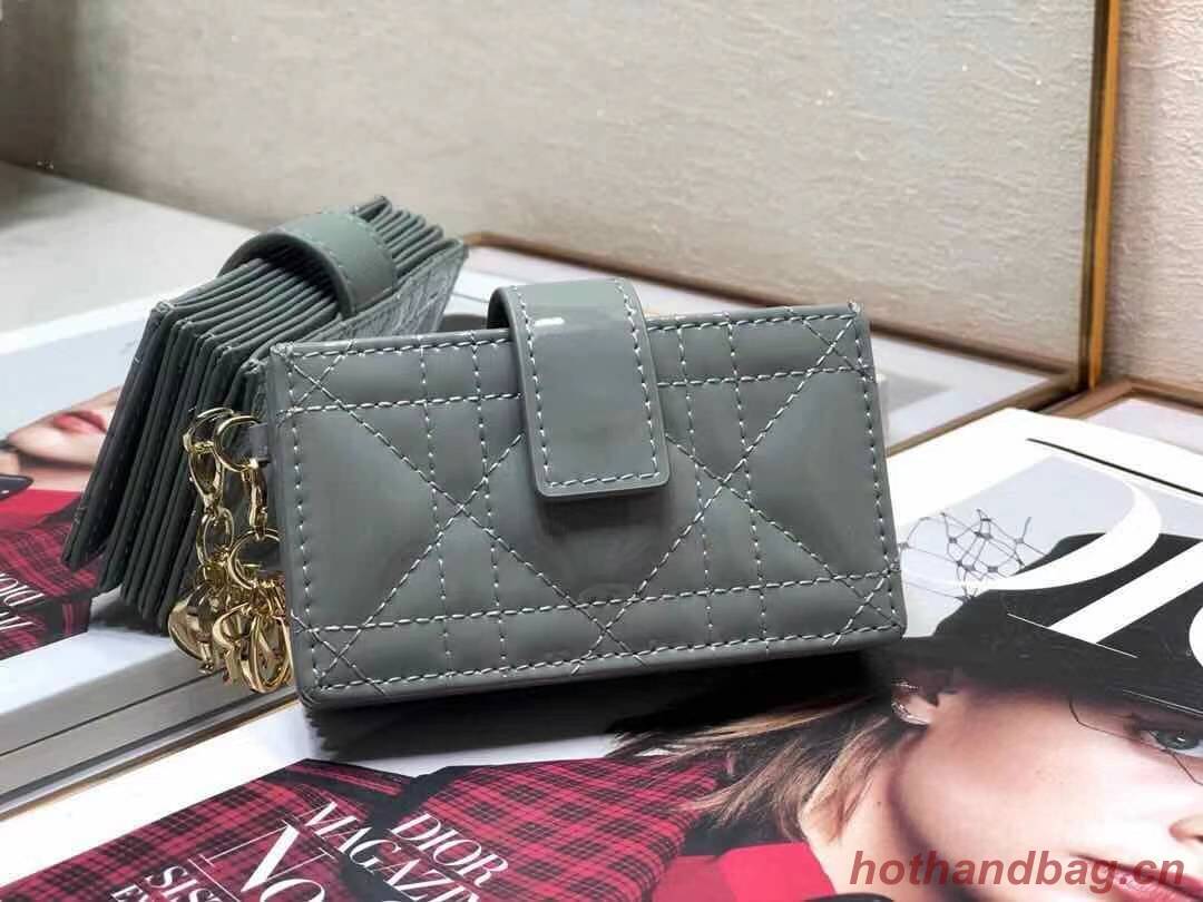 MINI LADY DIOR WALLET Cannage Patent Calfskin S0179 Grey MINI LADY DIOR WALLET Cannage Patent Calfskin S0179 Grey