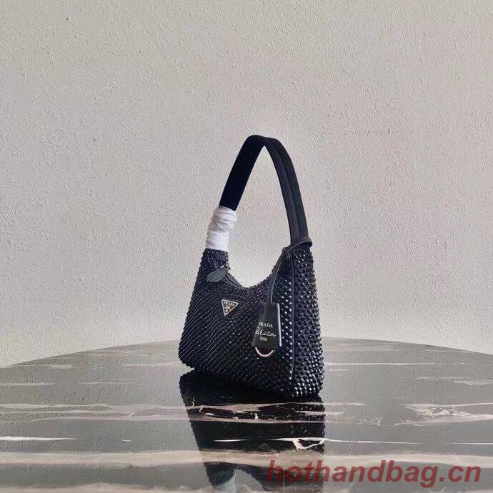 Prada Satin mini-bag with artificial crystals 1BE515 black Prada Satin mini-bag with artificial crystals 1BE515 black