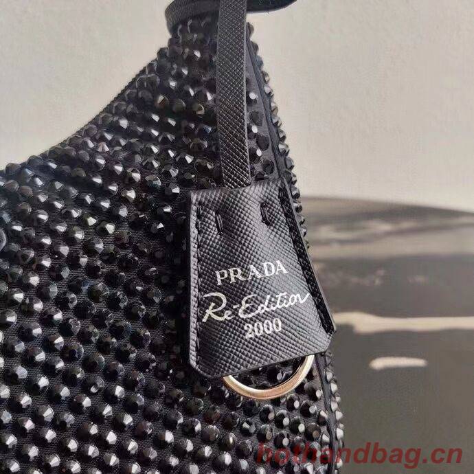 Prada Satin mini-bag with artificial crystals 1BE515 black Prada Satin mini-bag with artificial crystals 1BE515 black