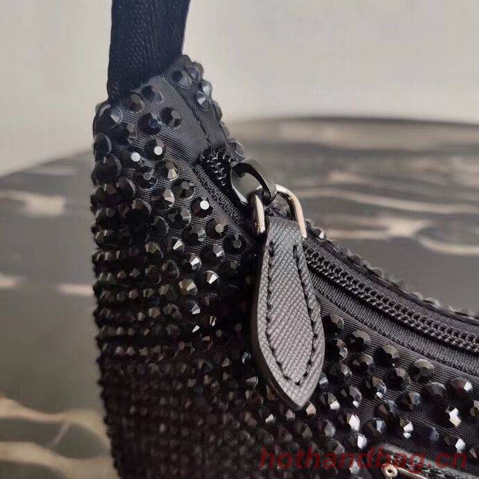 Prada Satin mini-bag with artificial crystals 1BE515 black Prada Satin mini-bag with artificial crystals 1BE515 black