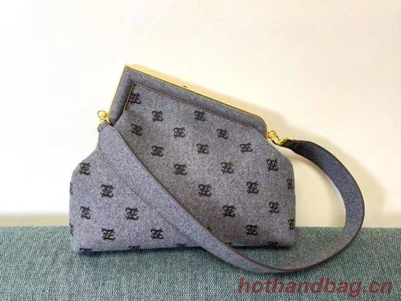FENDI FIRST MEDIUM flannel bag with embroidery 8BP127A gray FENDI FIRST MEDIUM flannel bag with embroidery 8BP127A gray