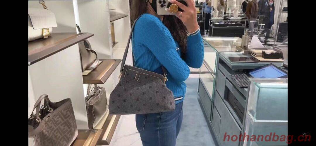 FENDI FIRST MEDIUM flannel bag with embroidery 8BP127A gray FENDI FIRST MEDIUM flannel bag with embroidery 8BP127A gray