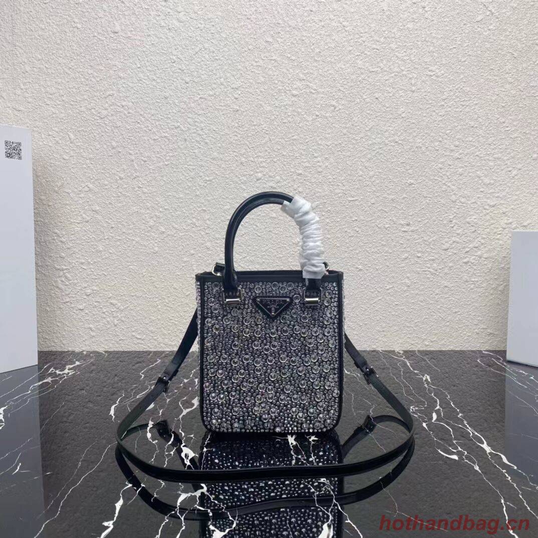 Prada leather small-bag with artificial crystals tote 1BC331 black Prada leather small-bag with artificial crystals tote 1BC331 black