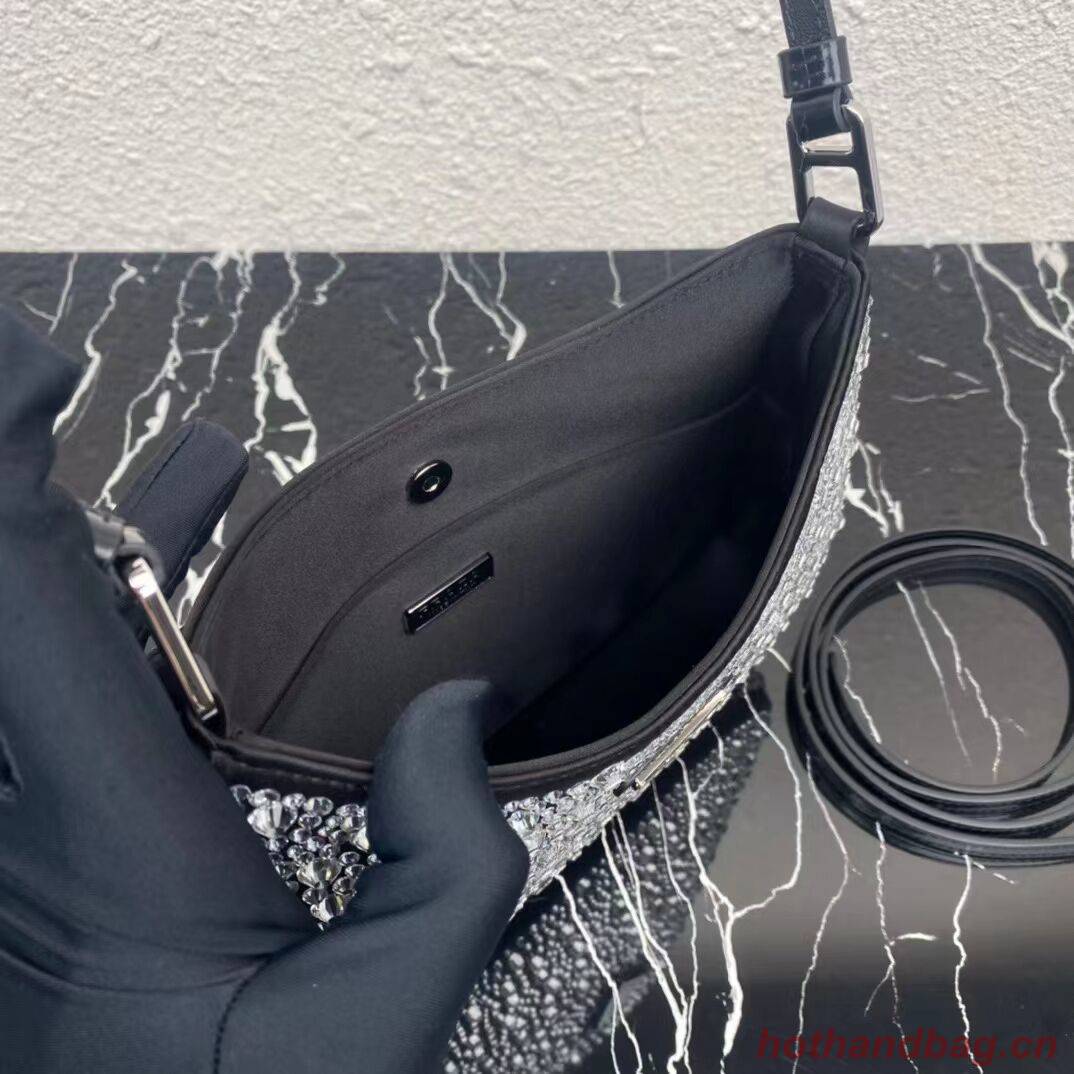 Prada leather shoulder bag with artificial crystals tote 1BN169 black Prada leather shoulder bag with artificial crystals tote 1BN169 black