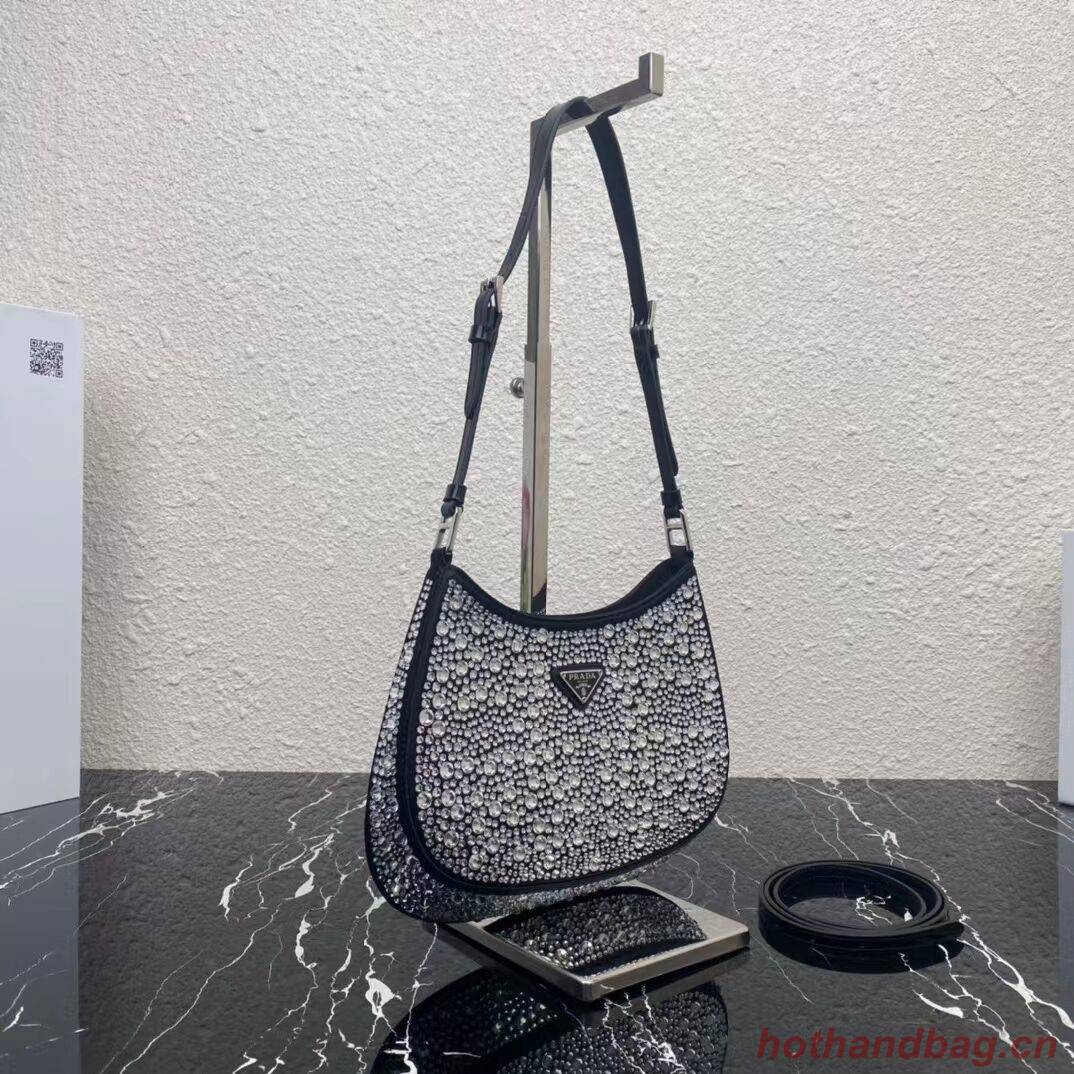Prada leather shoulder bag with artificial crystals tote 1BN169 black Prada leather shoulder bag with artificial crystals tote 1BN169 black