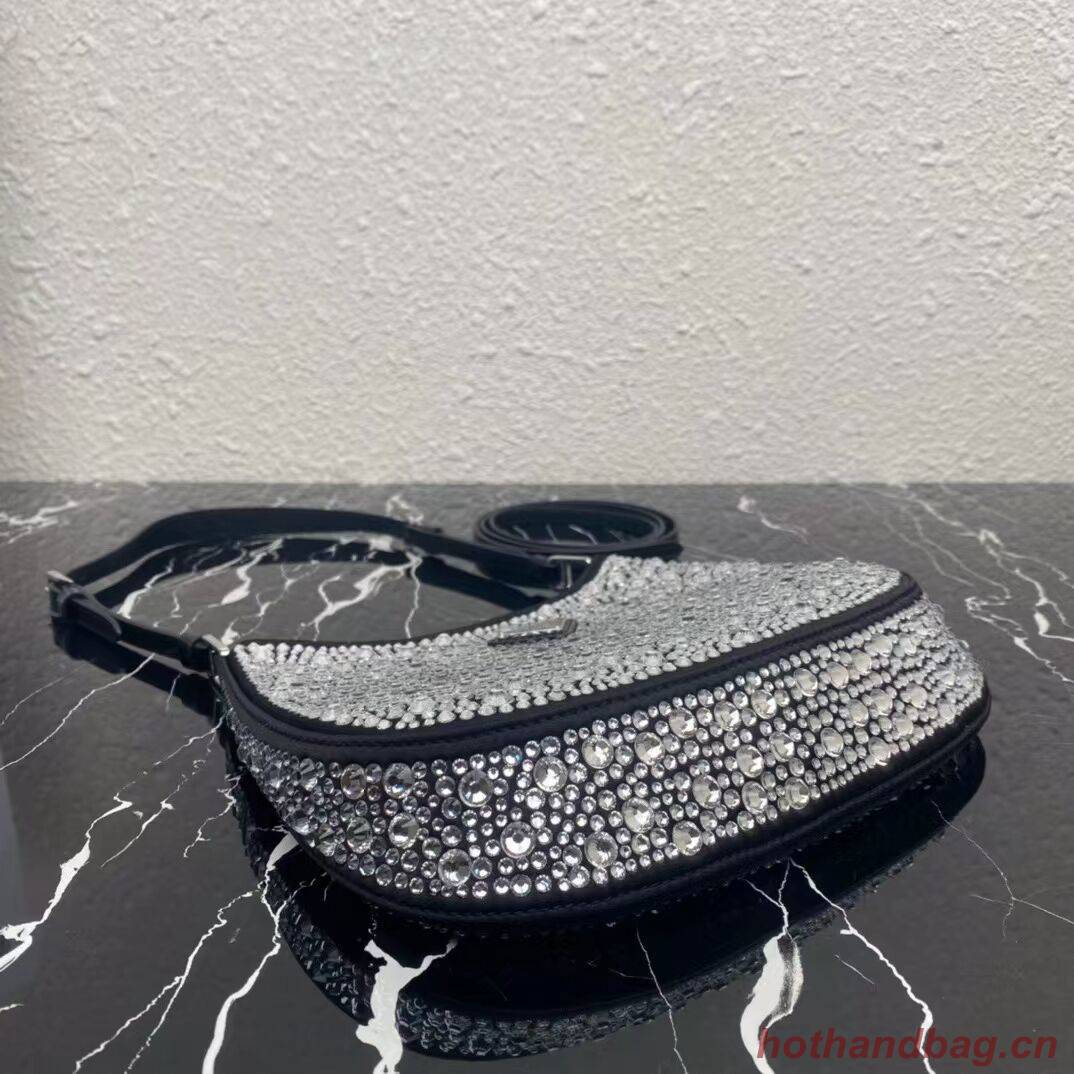Prada leather shoulder bag with artificial crystals tote 1BN169 black Prada leather shoulder bag with artificial crystals tote 1BN169 black