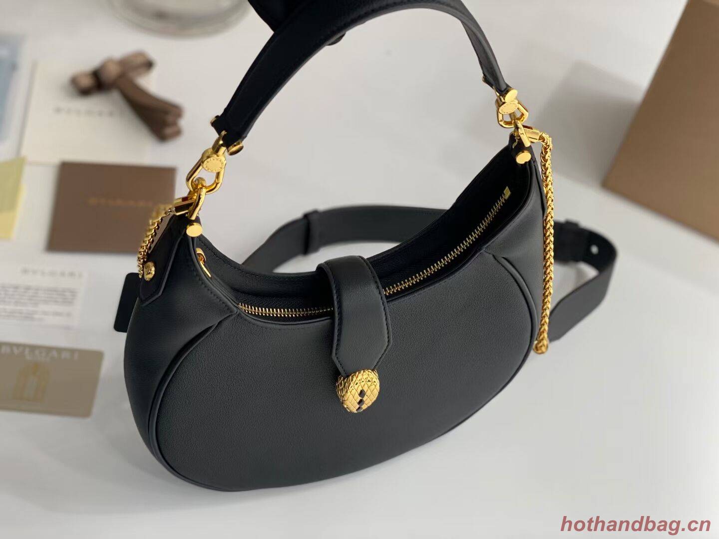 BVLGARI Shoulder Bag Calfskin Leather B281640 black BVLGARI Shoulder Bag Calfskin Leather B281640 black