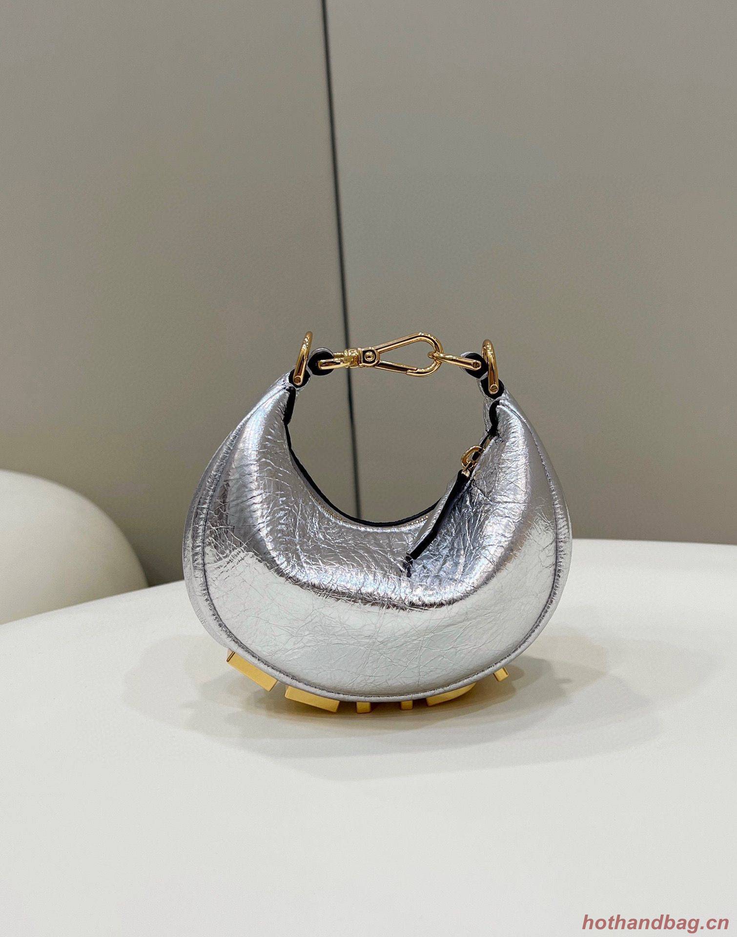 Fendi Praphy Original Leather Big FENDI Logo Mini Bag 80056S Silver Fendi Praphy Original Leather Big FENDI Logo Mini Bag 80056S Silver