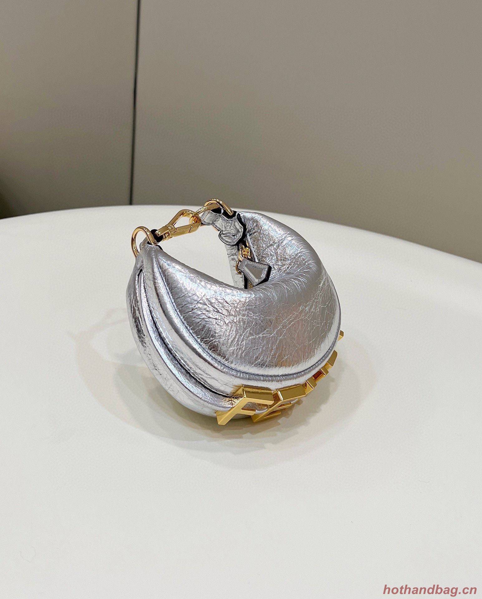 Fendi Praphy Original Leather Big FENDI Logo Mini Bag 80056S Silver Fendi Praphy Original Leather Big FENDI Logo Mini Bag 80056S Silver