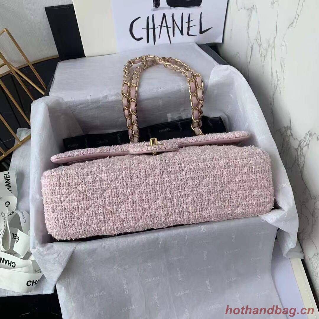 CHANEL MEDIUM Flap Bag Tweed Braided Calfskin & Gold-Tone Metal 1112 pink CHANEL MEDIUM Flap Bag Tweed Braided Calfskin & Gold-Tone Metal 1112 pink