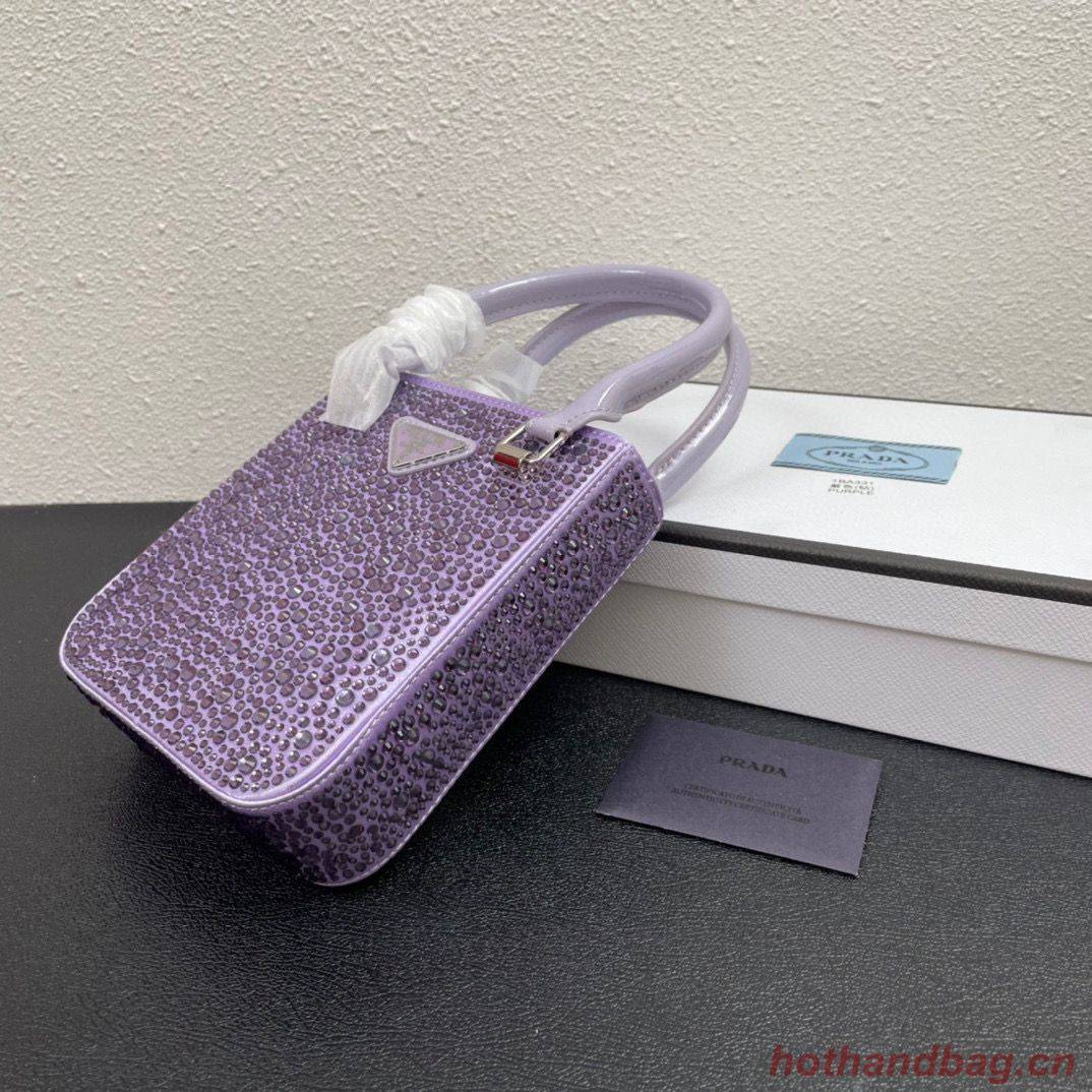 Prada leather small-bag with artificial crystals tote 1BC331 Purple Prada leather small-bag with artificial crystals tote 1BC331 Purple