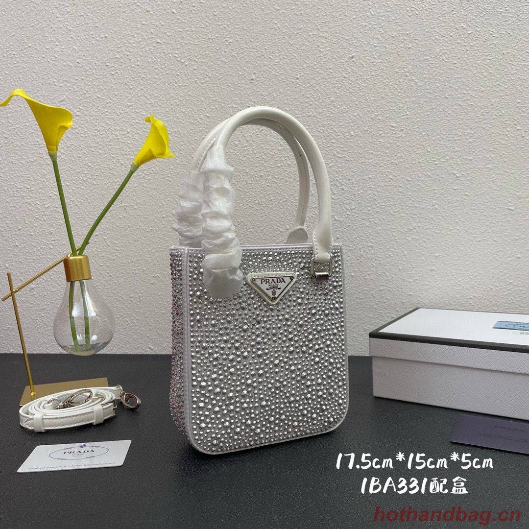 Prada leather small-bag with artificial crystals tote 1BC331 White Prada leather small-bag with artificial crystals tote 1BC331 White