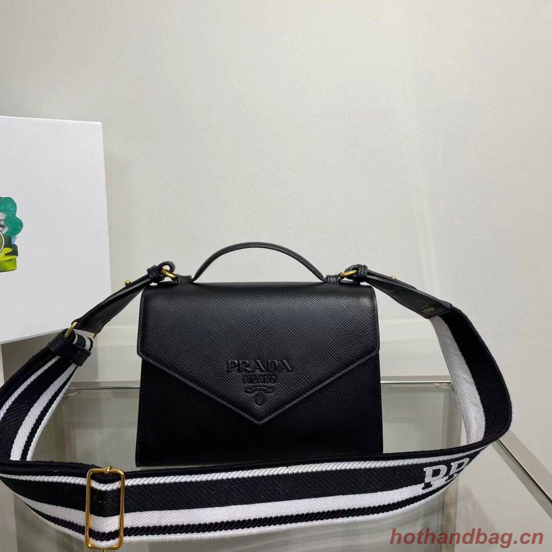 Prada Monochrome Saffiano and leather bag 1BD317 black Prada Monochrome Saffiano and leather bag 1BD317 black