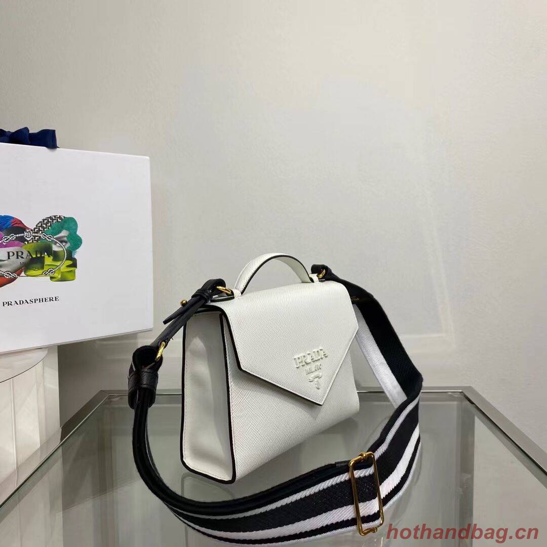 Prada Monochrome Saffiano and leather bag 1BD317 white Prada Monochrome Saffiano and leather bag 1BD317 white
