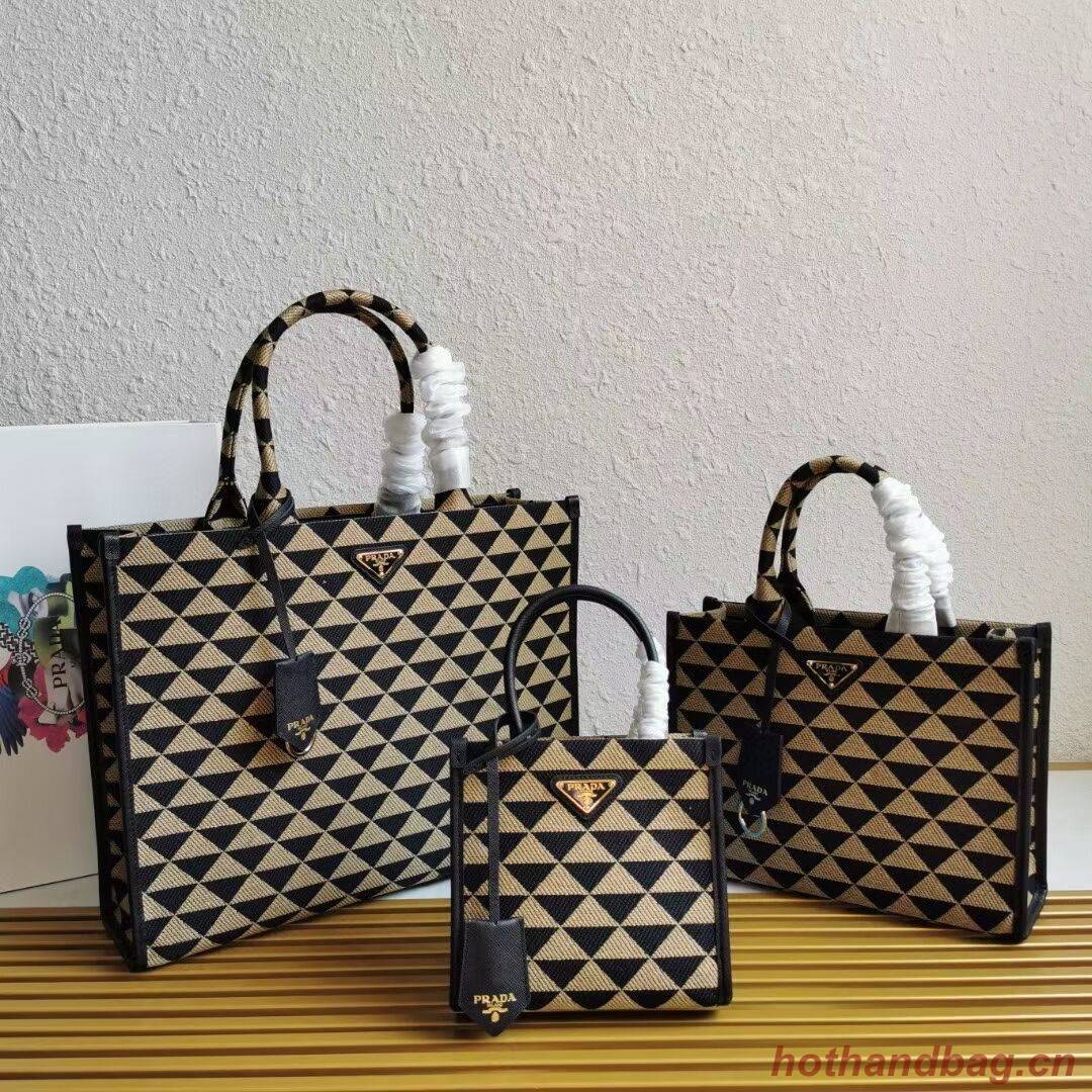 Prada Large Prada Symbole jacquard fabric handbag 1BR255 Black&Beige Prada Large Prada Symbole jacquard fabric handbag 1BR255 Black&Beige
