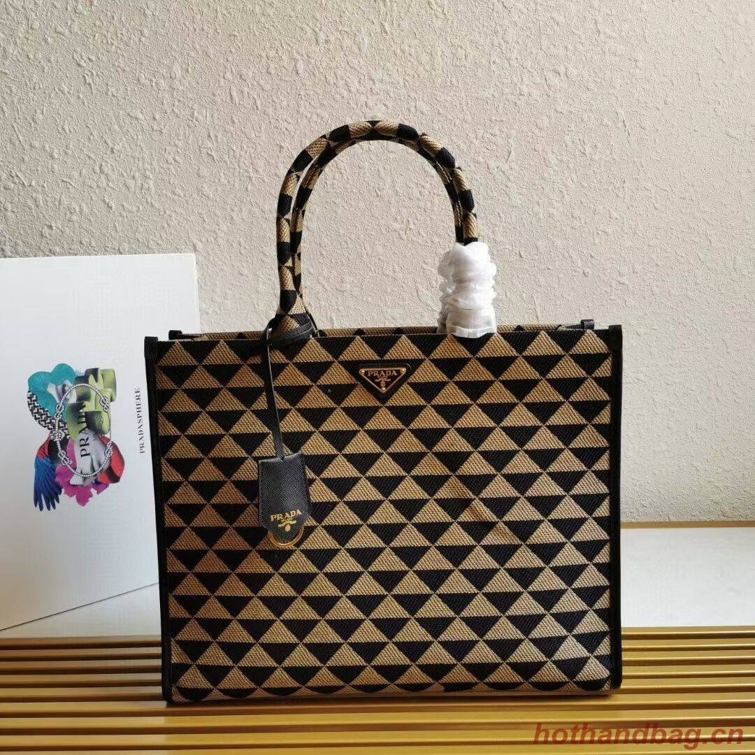 Prada Large Prada Symbole jacquard fabric handbag 1BR255 Black&Beige Prada Large Prada Symbole jacquard fabric handbag 1BR255 Black&Beige
