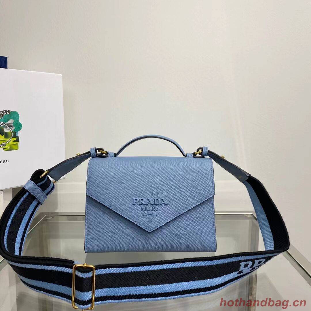 Prada Monochrome Saffiano and leather bag 1BD317 sky blue Prada Monochrome Saffiano and leather bag 1BD317 sky blue