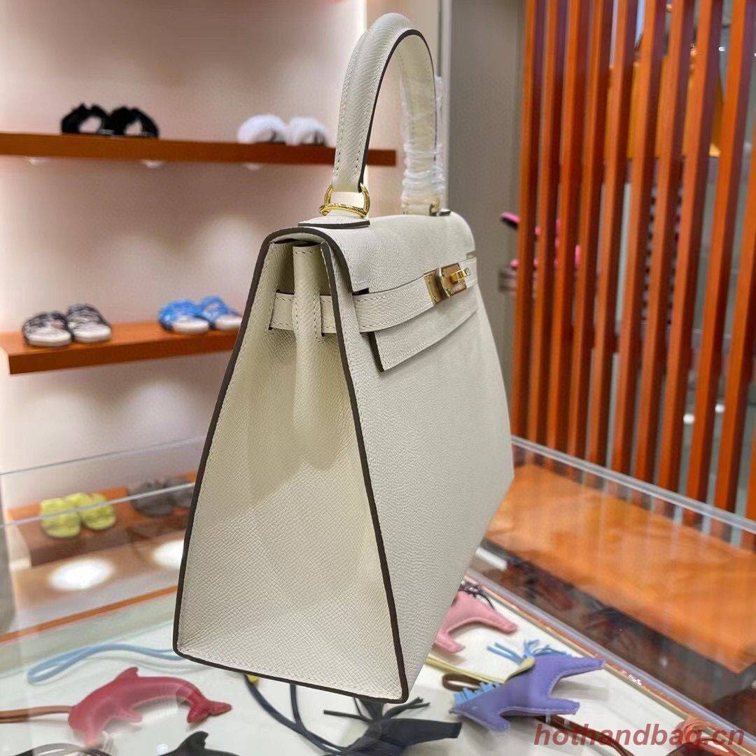 Hermes Kelly 28cm Shoulder Bags Epsom Leather KL28 creamy-white Gold hardware Hermes Kelly 28cm Shoulder Bags Epsom Leather KL28 creamy-white Gold hardware