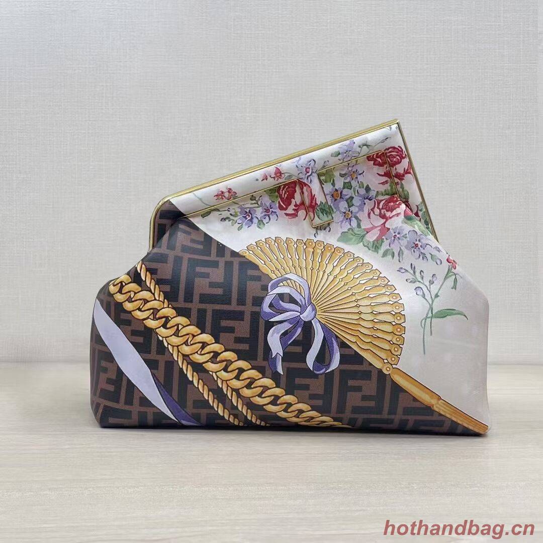Fendi First Medium Fendace White printed silk bag 8BP127A brown Fendi First Medium Fendace White printed silk bag 8BP127A brown