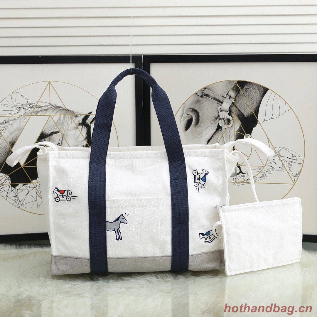 Hermes Adada Nappy Canvas Shopping Bag H5635 Navy&White