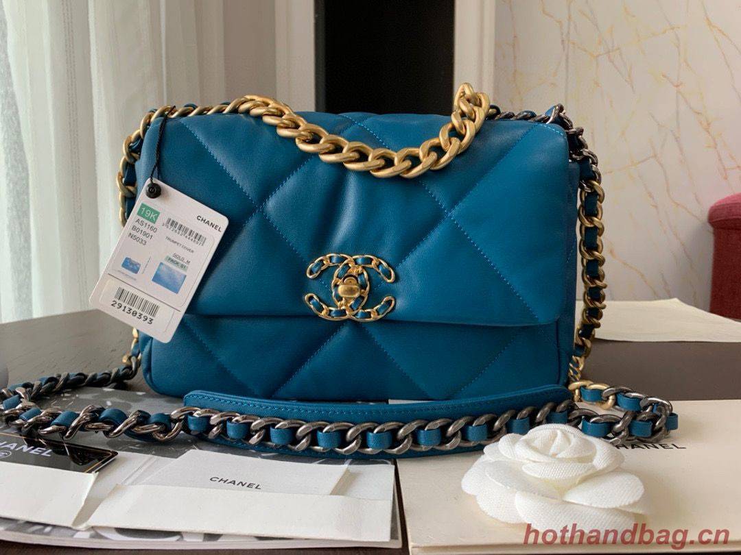 CHANEL Original Lambskin 19 Flap Bag AS1160 AS1161 Dark Blue CHANEL Original Lambskin 19 Flap Bag AS1160 AS1161 Dark Blue