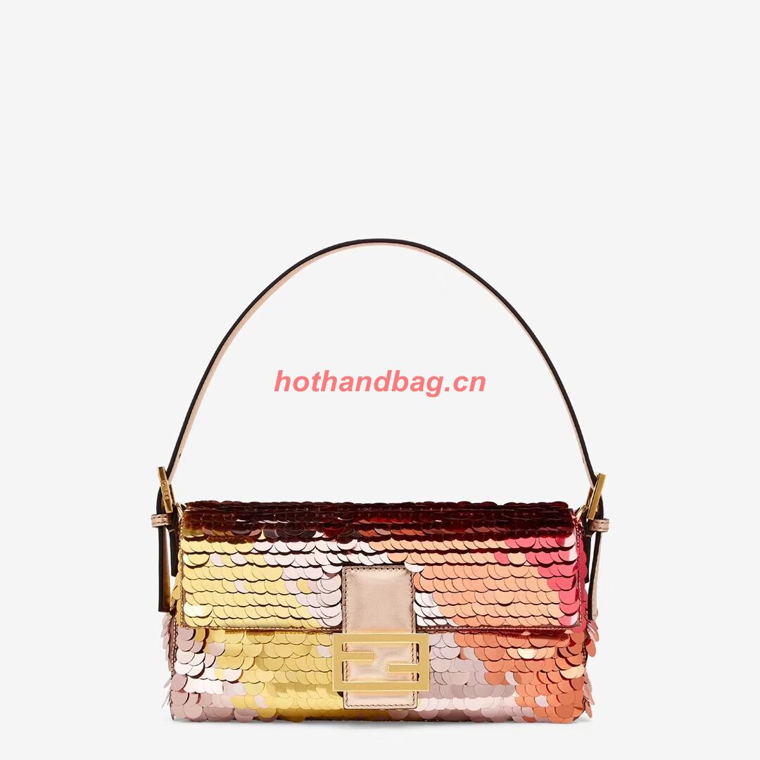 Fendi Baguette sequin and leather bag 8BR600 brown Fendi Baguette sequin and leather bag 8BR600 brown