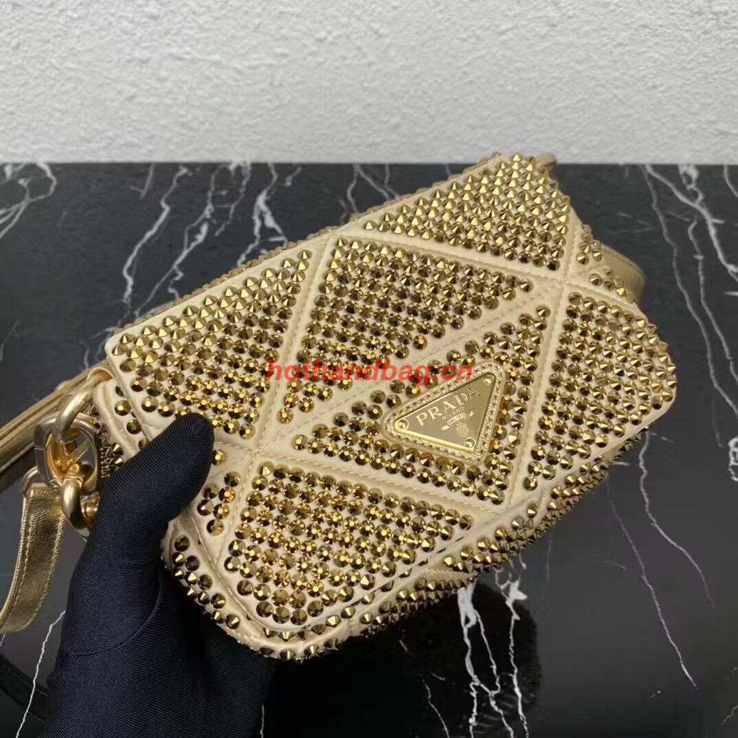 Prada Crystal-studded satin pouch 1HD339 gold Prada Crystal-studded satin pouch 1HD339 gold