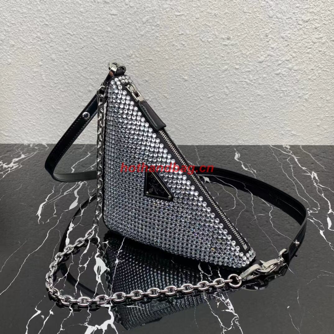 Prada Crystal-studded satin pouch 1NQ044 black Prada Crystal-studded satin pouch 1NQ044 black