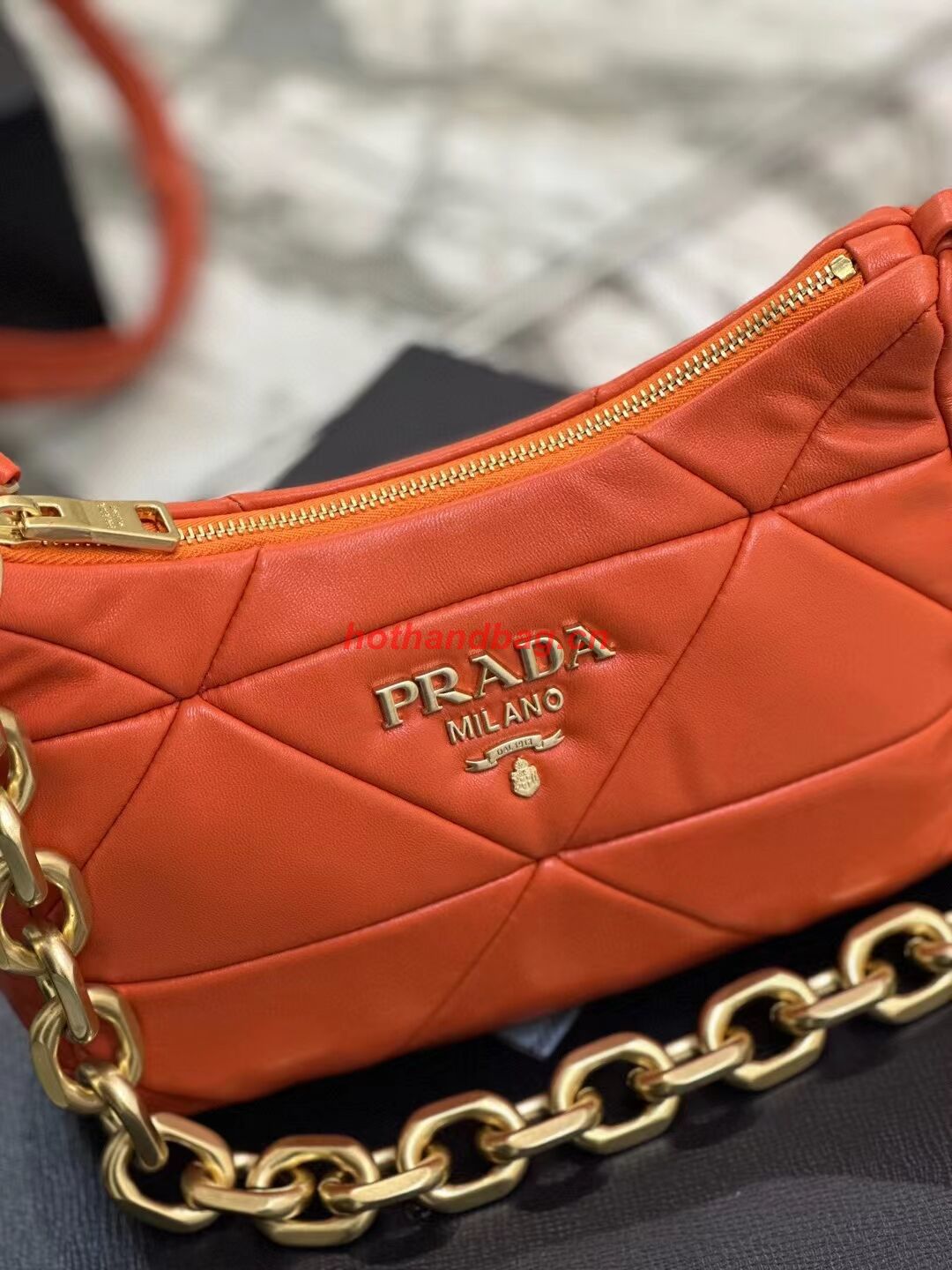 Prada leather shoulder bag 1BH117 orange Prada leather shoulder bag 1BH117 orange