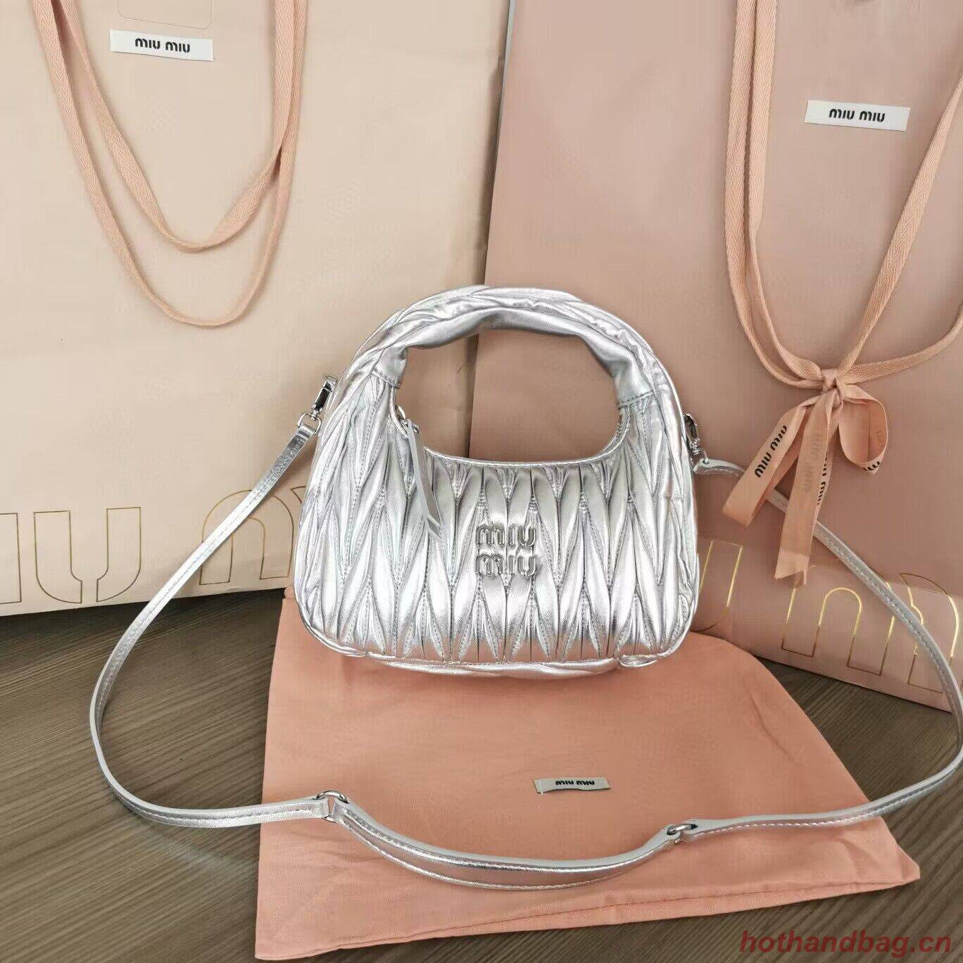 Miu Miu Wander Matelasse Original Sheepskin Bag 5BC125 Silver Miu Miu Wander Matelasse Original Sheepskin Bag 5BC125 Silver
