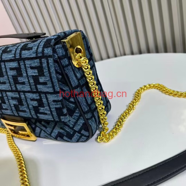 Fendi Baguette canvas bag with FF embroidery F1531 blue Fendi Baguette canvas bag with FF embroidery F1531 blue