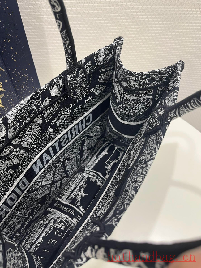MEDIUM DIOR BOOK TOTE Black and White Plan de Paris Embroidery M1296ZOMP MEDIUM DIOR BOOK TOTE Black and White Plan de Paris Embroidery M1296ZOMP