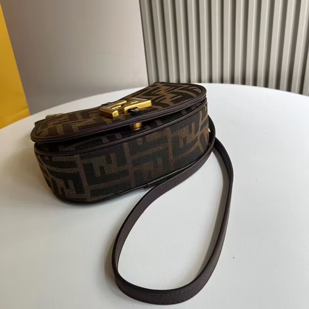 Fendi Cmon Mini Brown FF jacquard fabric and leather bag 8BS082 Fendi Cmon Mini Brown FF jacquard fabric and leather bag 8BS082