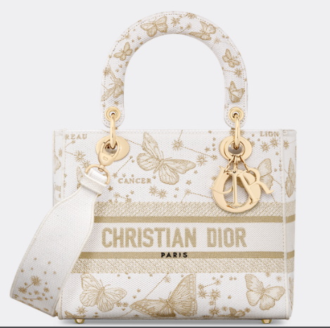 MEDIUM Dior LADY D-LITE BAG Gold-Tone and White Butterfly Zodiac Embroidery M0565OE MEDIUM Dior LADY D-LITE BAG Gold-Tone and White Butterfly Zodiac Embroidery M0565OE