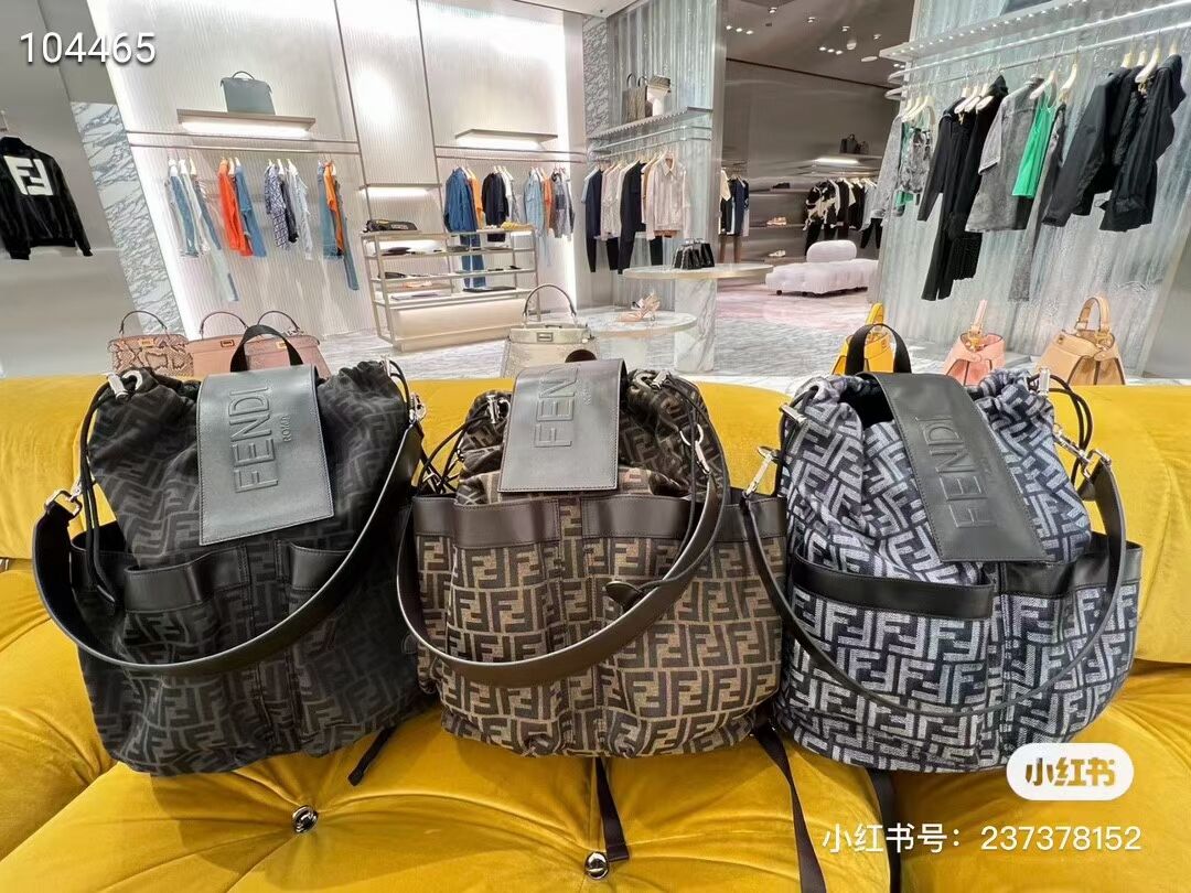 Fendi FF Jacquard Fendi Strike Medium fabric backpack 7VZ070A brown Fendi FF Jacquard Fendi Strike Medium fabric backpack 7VZ070A brown