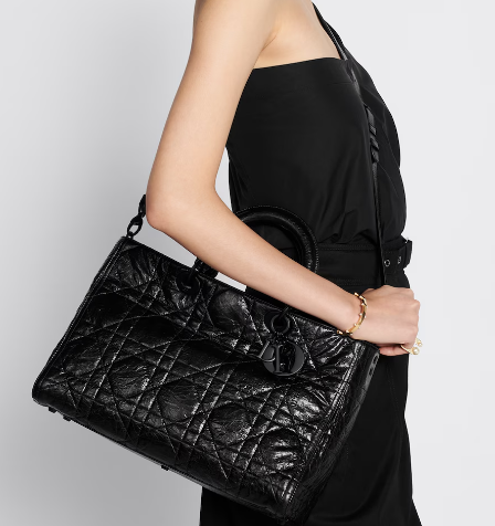 Large Lady D-Sire Bag Black Macrocannage Crinkled Calfskin M1152S Large Lady D-Sire Bag Black Macrocannage Crinkled Calfskin M1152S